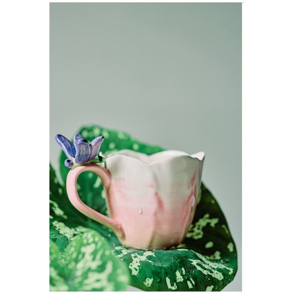 Anthropologie Lotus Dragonfly Teacup Reed Stoneware Mug New In Box